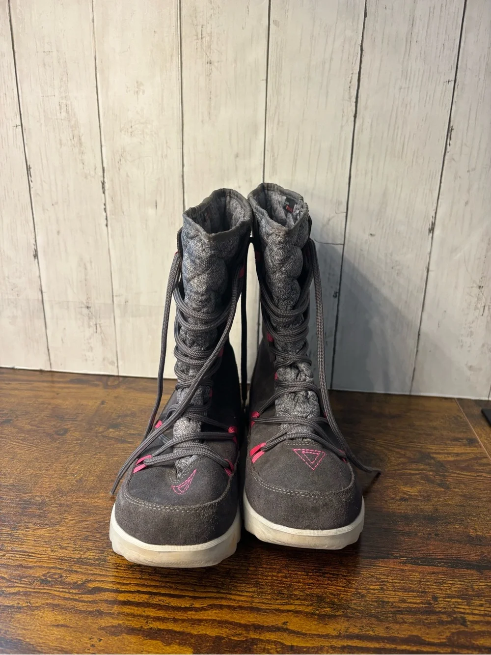 The North Face Women's Gray Winter Boots with Pink Accents